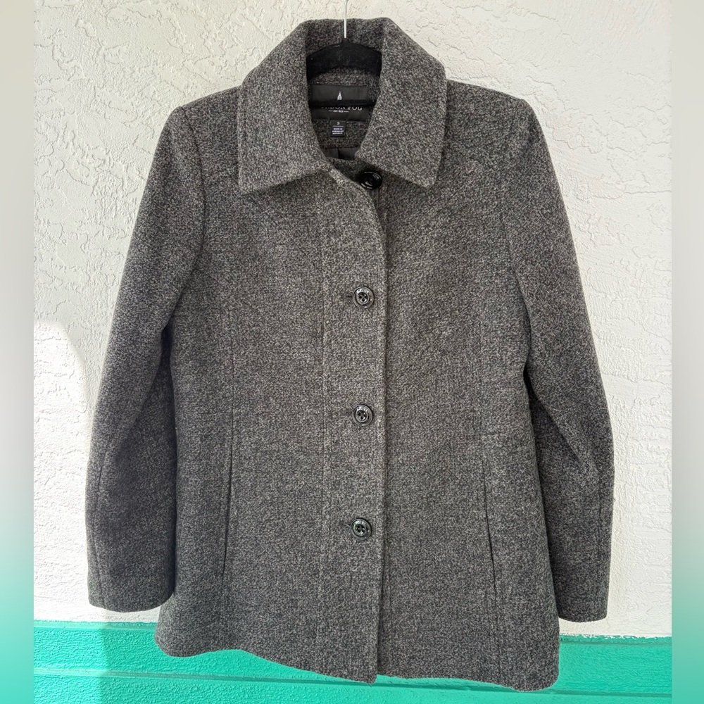 London Fog Wool Blend Dark Gray Lined Long Sleeve Small Pea Coat